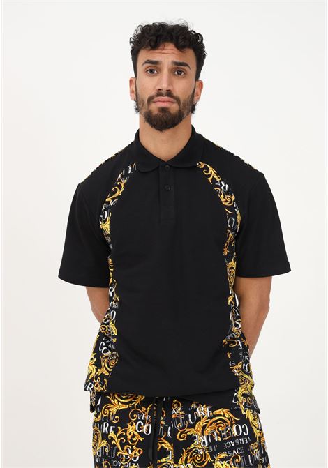 Black polo shirt for men with baroque pattern VERSACE JEANS COUTURE | Polo T-shirt | 74GAG613JS149G89