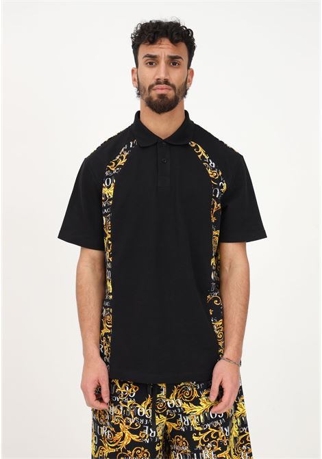 Black polo shirt for men with baroque pattern VERSACE JEANS COUTURE | Polo T-shirt | 74GAG613JS149G89