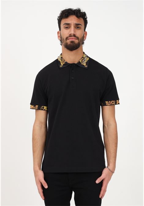 Black polo shirt for men with baroque details VERSACE JEANS COUTURE | Polo T-shirt | 74GAGT18CJ01T899