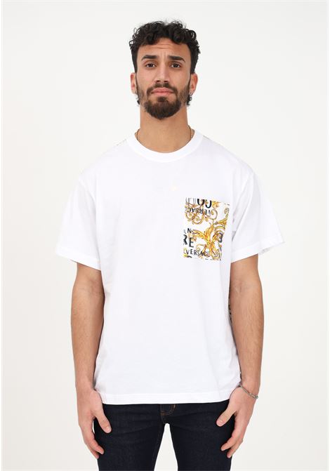 White casual t-shirt for men with Logo Couture print and chest pocket VERSACE JEANS COUTURE | T-shirt | 74GAH6R0JS161G03