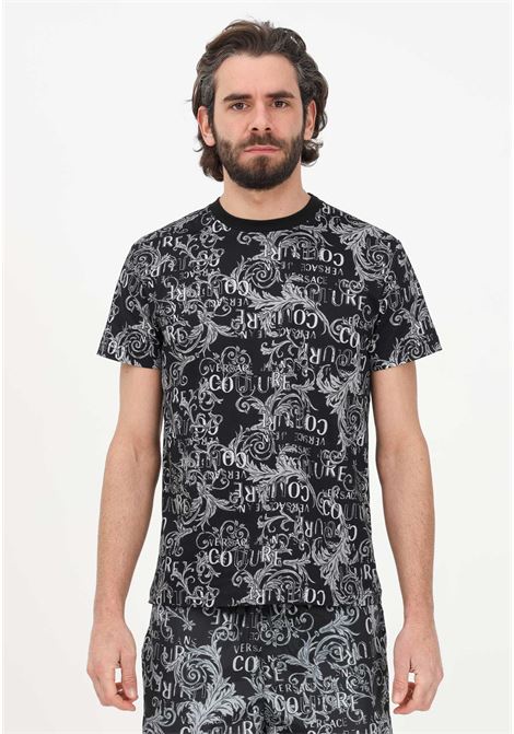 T-shirt casual nera da uomo con fantasia Logo Couture VERSACE JEANS COUTURE | T-shirt | 74GAH6S0JS161801