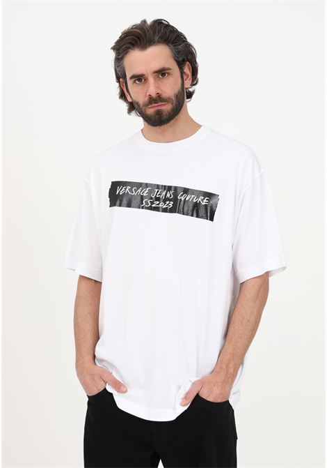 T-shirt casual bianca da uomo con stampa frontale VERSACE JEANS COUTURE | T-shirt | 74GAHE01CJ00E003