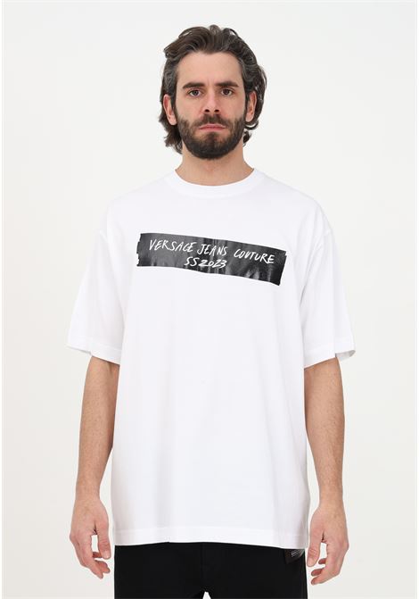 T-shirt casual bianca da uomo con stampa frontale VERSACE JEANS COUTURE | T-shirt | 74GAHE01CJ00E003