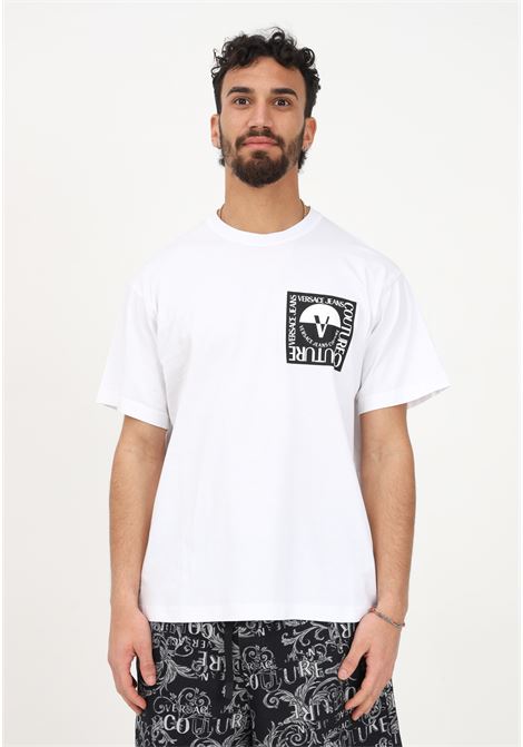T-shirt casual bianca da uomo con stampa logo V-Emblem VERSACE JEANS COUTURE | T-shirt | 74GAHT15CJ00O003