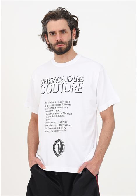 T-shirt casual bianca da uomo con stampa a contrasto VERSACE JEANS COUTURE | T-shirt | 74GAHY04CJ00Y003