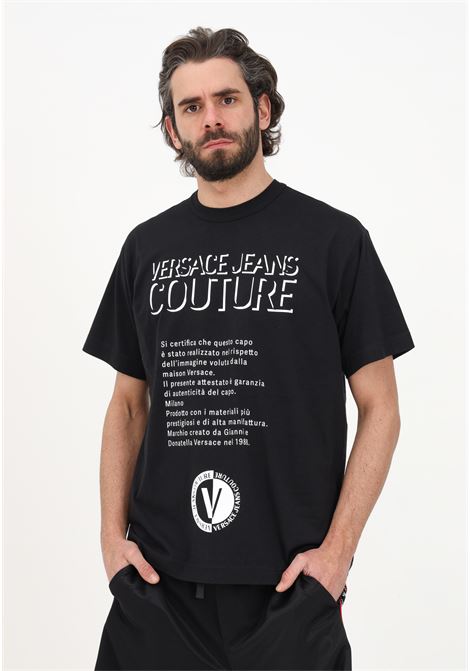T-shirt casual nera da uomo con stampa a contrasto VERSACE JEANS COUTURE | T-shirt | 74GAHY04CJ00Y899