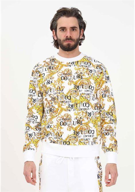 White crewneck sweatshirt for men with Logo Couture pattern VERSACE JEANS COUTURE | Sweatshirt | 74GAI3R0FS063G03