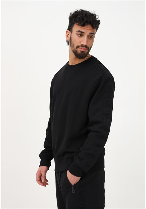 Black crewneck sweatshirt for men with logoed bands along the sleeves VERSACE JEANS COUTURE | 74GAI3R9F0010899