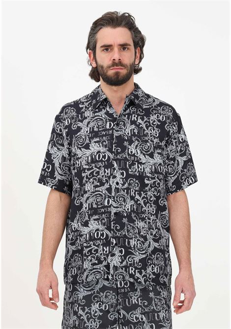 Camicia casual nera da uomo con fantasia Logo couture VERSACE JEANS COUTURE | Camicie | 74GAL2B0NS219801