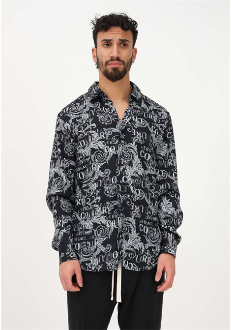 Camicia casual nera da uomo con stampa Logo Couture VERSACE JEANS COUTURE | Camicie | 74GAL2R0NS219801