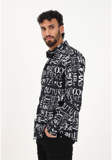 Camicia casual nera da uomo con stampa Doodle Logo VERSACE JEANS COUTURE | Camicie | 74GAL2R2NS210899