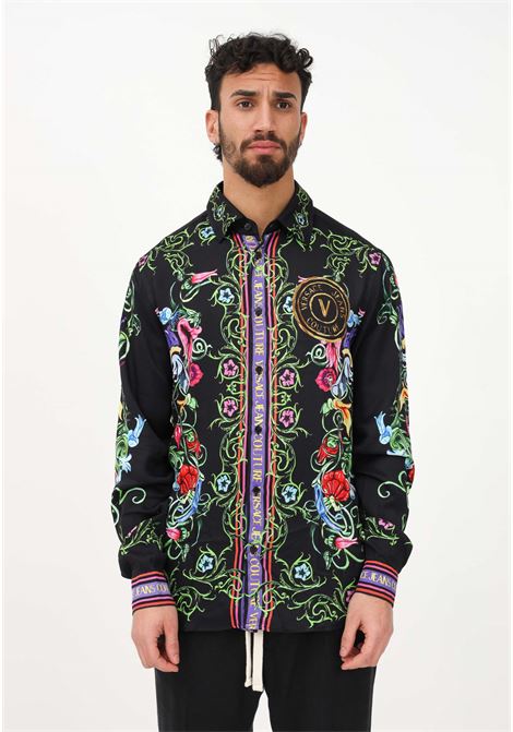 Men's black casual shirt with V-Emblem Garden print VERSACE JEANS COUTURE | Shirt | 74GAL2RGNS213G89 899-948