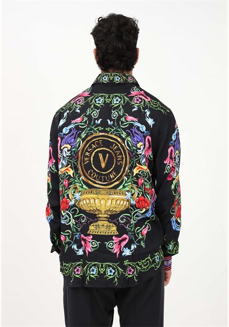 Camicia casual nera da uomo con stampa V-Emblem Garden VERSACE JEANS COUTURE | Camicie | 74GAL2RGNS213G89 899-948