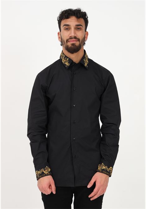 Camicia elegante nera da uomo con colletto e polsi abbelliti da stampa baroque VERSACE JEANS COUTURE | Camicie | 74GAL2SBN0132899