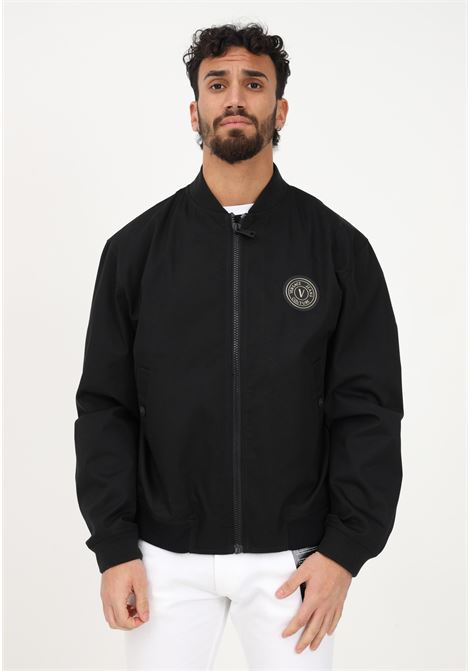 Men's black windbreaker with rubberized logo patch VERSACE JEANS COUTURE | 74GAS415N0014899