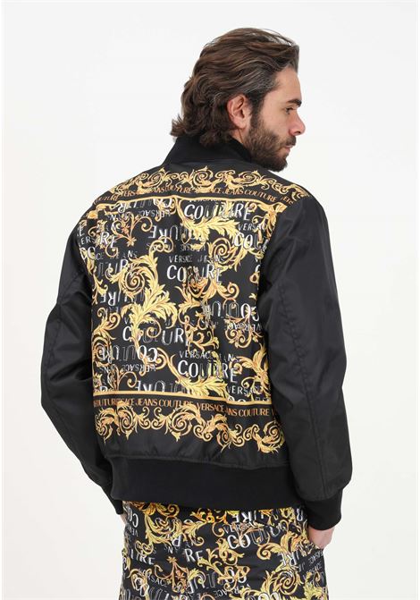 Black bomber jacket for men with Logo Couture pattern on the back VERSACE JEANS COUTURE | 74GASD07CQS56G89  GOLD-899