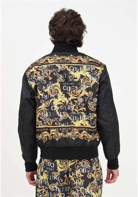 Black bomber jacket for men with Logo Couture pattern on the back VERSACE JEANS COUTURE | 74GASD07CQS56G89  GOLD-899