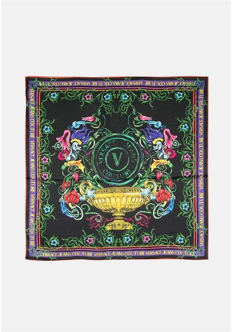Black scarf for women with V-Emblem Garden print VERSACE JEANS COUTURE | Scarfs | 74HA7H02ZG152M09