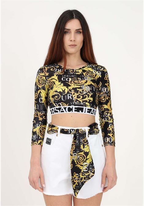 Black casual top for women with all-over Sketch Couture print VERSACE JEANS COUTURE | Top | 74HAH218JS178G89 GOLD-899