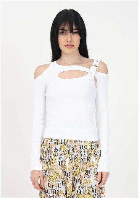 Women's white long-sleeved shirt with Baroque buckle VERSACE JEANS COUTURE | 74HAH607J0004003