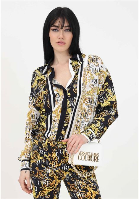 Camicia casual nera da donna con fantasia baroque ed inserti di colore VERSACE JEANS COUTURE | Camicie | 74HAL2C1NS237G89 899-948