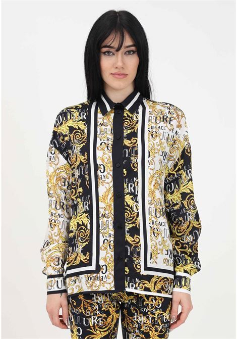 Black casual shirt for women with baroque pattern and color inserts VERSACE JEANS COUTURE | Shirt | 74HAL2C1NS237G89 899-948