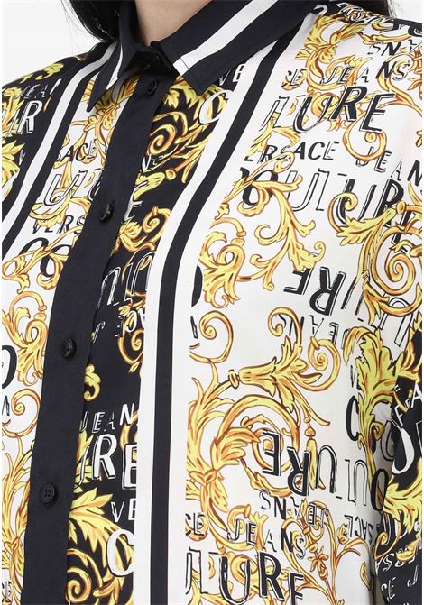 Camicia casual nera da donna con fantasia baroque ed inserti di colore VERSACE JEANS COUTURE | Camicie | 74HAL2C1NS237G89 899-948