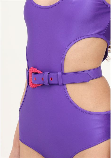 Purple leotard for women with baroque buckle and side cut-out details VERSACE JEANS COUTURE | Body | 74HAM233J0062307