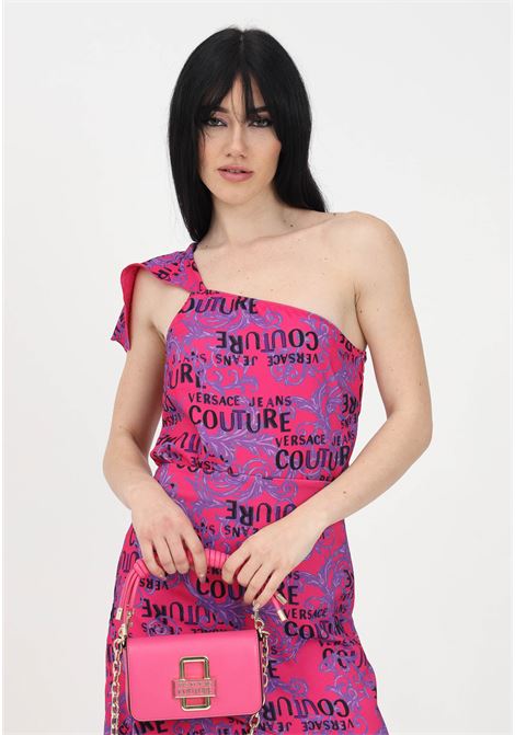 Fuchsia casual top for women with logo print and baroque pattern VERSACE JEANS COUTURE | Top | 74HAM240NS228406