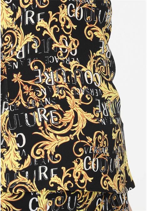 Black casual top for women with logo print and baroque pattern VERSACE JEANS COUTURE | Top | 74HAM240NS228G89