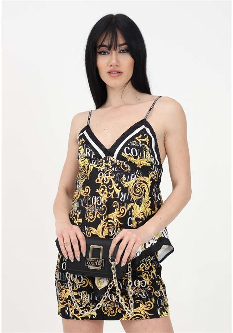 Black casual top for women with baroque pattern and logo print VERSACE JEANS COUTURE | Top | 74HAM2A5NS238G89 899-948