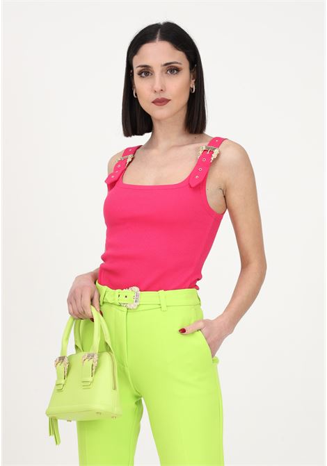 Women's fuchsia tank top with baroque buckles on the shoulder straps VERSACE JEANS COUTURE | Top | 74HAM619J0004406