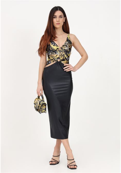 Women's black midi dress with top embellished with a baroque pattern VERSACE JEANS COUTURE | 74HAO914JS178G89