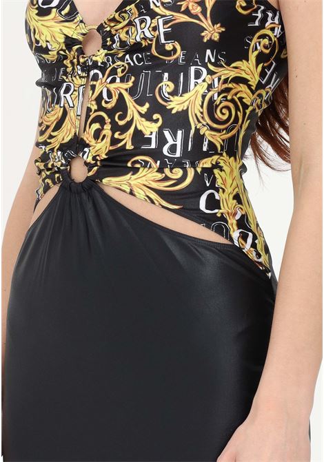 Women's black midi dress with top embellished with a baroque pattern VERSACE JEANS COUTURE | 74HAO914JS178G89