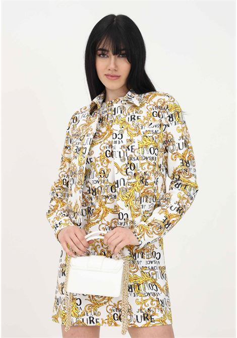 Giubbotto in denim bianco da donna con Logo Couture e bottoni logati VERSACE JEANS COUTURE | Giubbotti | 74HAS453ES042L54G03 003-948