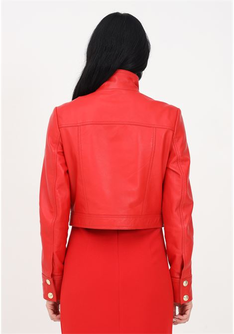 Women's red leather jacket with logo patch VERSACE JEANS COUTURE | 74HAVP00CP009521