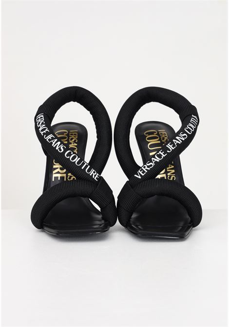 Black women's sandals with logoed elastic tubular VERSACE JEANS COUTURE | Sandals | 74VA3S32ZS592899