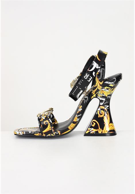 Black women's sandals with Logo Couture print and Baroque buckle VERSACE JEANS COUTURE | Sandals | 74VA3S36ZS366G89