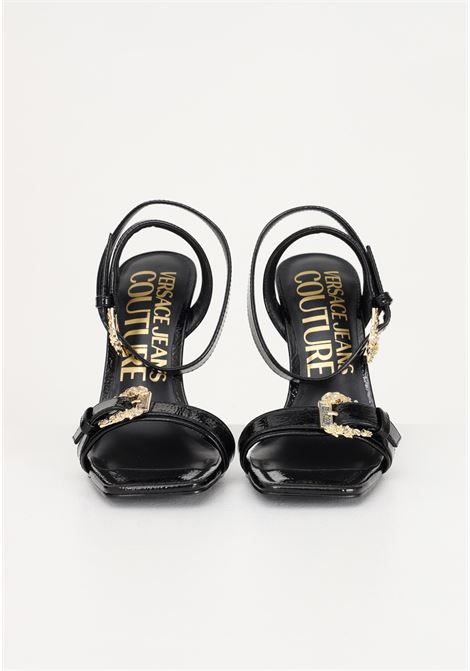 Women's black sandals with block heels and Baroque buckle straps VERSACE JEANS COUTURE | Sandals | 74VA3S36ZS539899