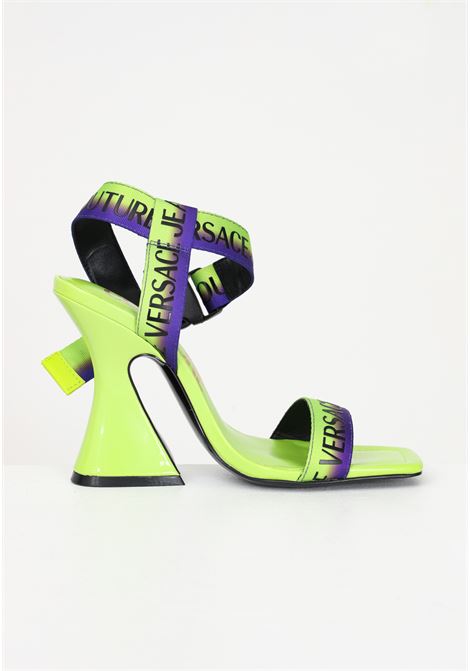 Lime women's sandals with logoed fabric straps VERSACE JEANS COUTURE | Sandals | 74VA3S38ZS595PN8