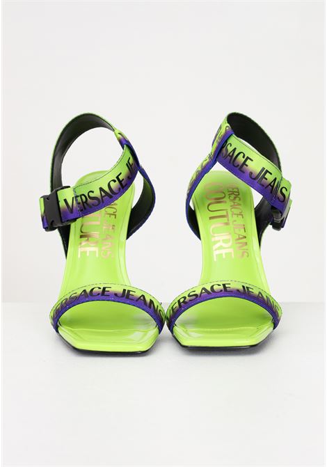 Lime women's sandals with logoed fabric straps VERSACE JEANS COUTURE | Sandals | 74VA3S38ZS595PN8