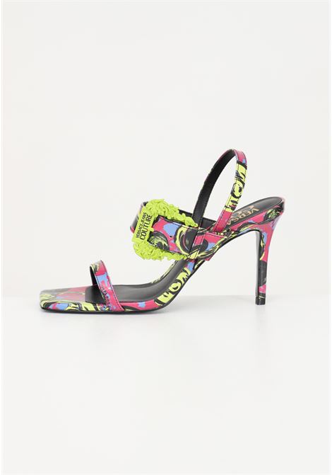 Women's fuchsia sandals with Baroque buckle and Logo Couture pattern VERSACE JEANS COUTURE | Sandals | 74VA3S71ZS366PU2