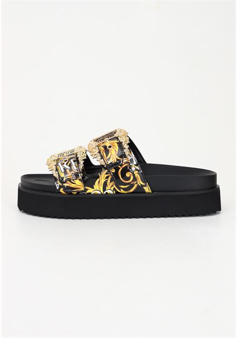 Black slippers for women with Logo Couture print and Baroque buckles VERSACE JEANS COUTURE | slipper | 74VA3SM1ZS366G89