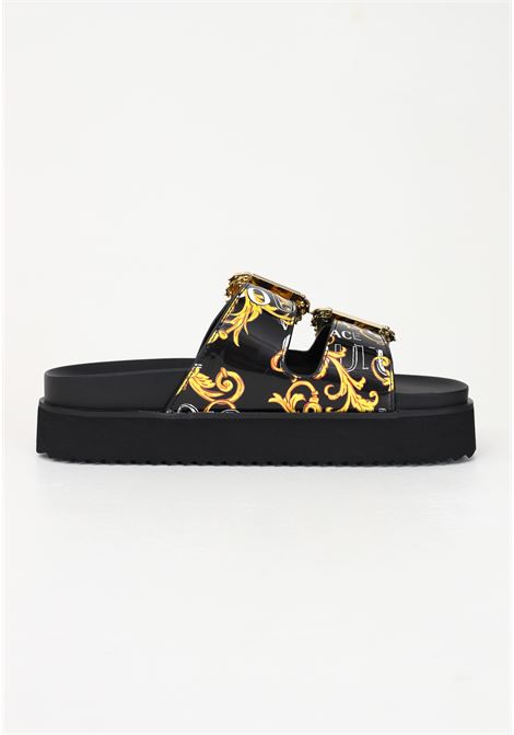 Black slippers for women with Logo Couture print and Baroque buckles VERSACE JEANS COUTURE | slipper | 74VA3SM1ZS366G89