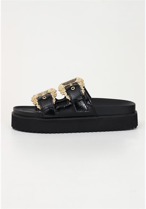 Black slippers for women with plateau and Baroque buckles VERSACE JEANS COUTURE | slipper | 74VA3SM1ZS539899