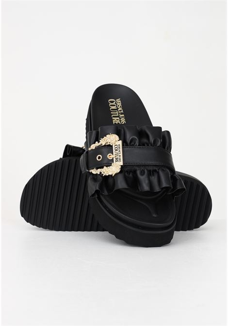 Black slippers for women with Baroque flounces and buckles VERSACE JEANS COUTURE | slipper | 74VA3SM571570899