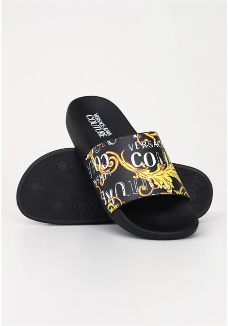 Black slippers for women with Logo Couture print VERSACE JEANS COUTURE | slipper | 74VA3SQ3ZS631G89