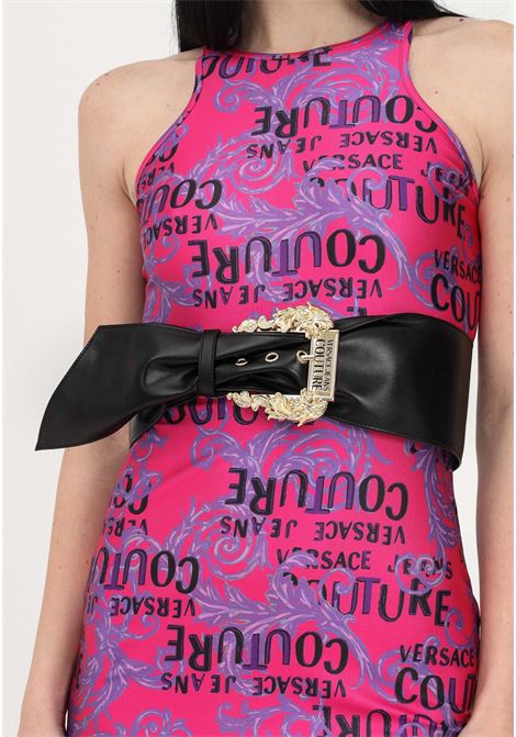 Cintura larga nera da donna con fibbia baroque logata VERSACE JEANS COUTURE | Cinture | 74VA6F02ZS666899