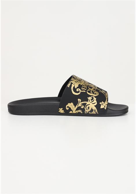 Black slippers for men and women with Logo Couture motif VERSACE JEANS COUTURE | slipper | 74YA3SQ4ZS365G89