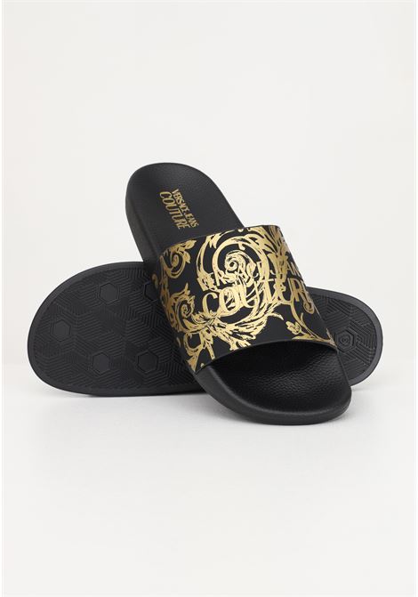 Black slippers for men and women with Logo Couture motif VERSACE JEANS COUTURE | slipper | 74YA3SQ4ZS365G89